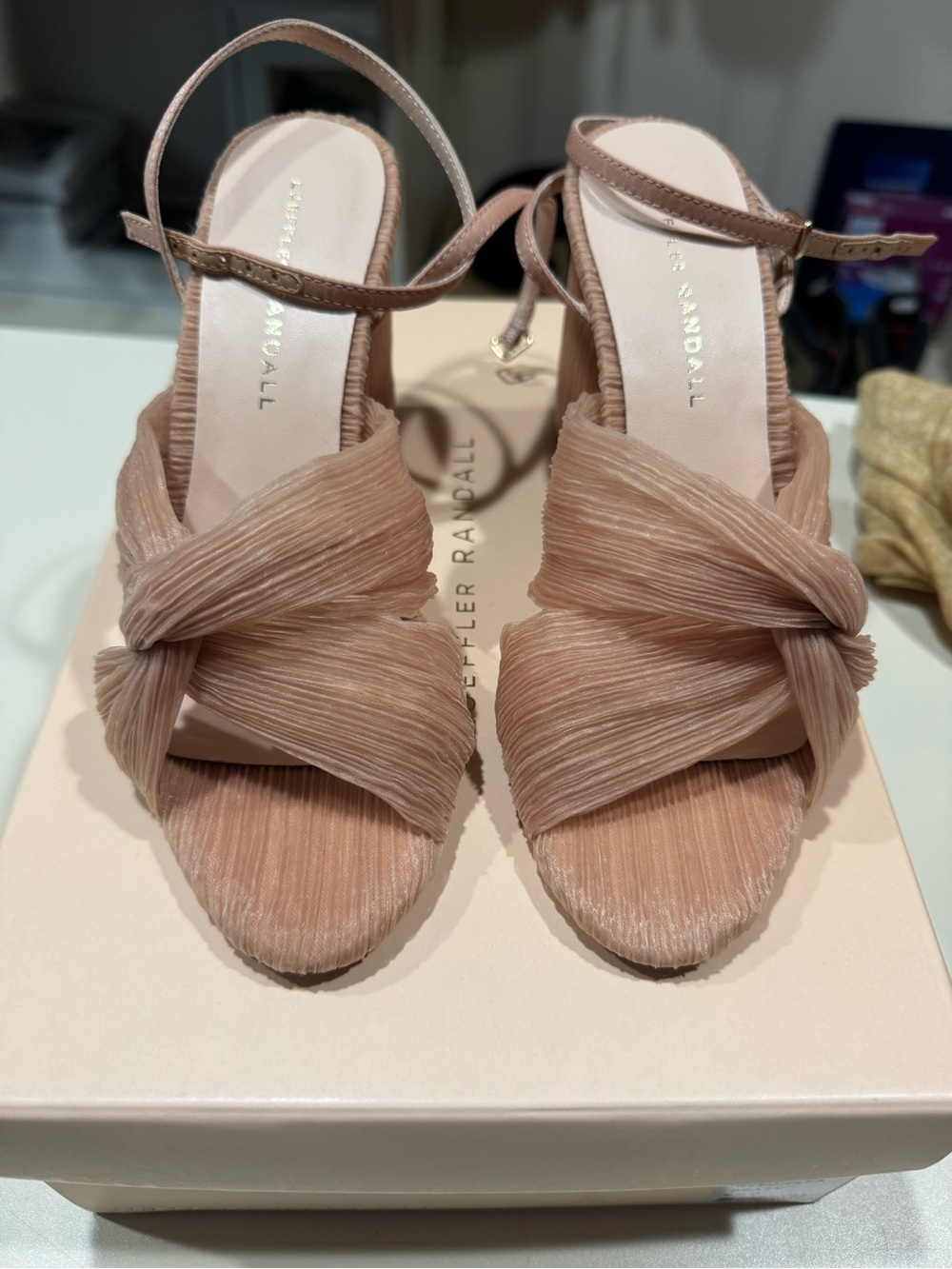 Loeffler Randall Blush Pleated Knot Strap Sandals worn once! Excellent condition